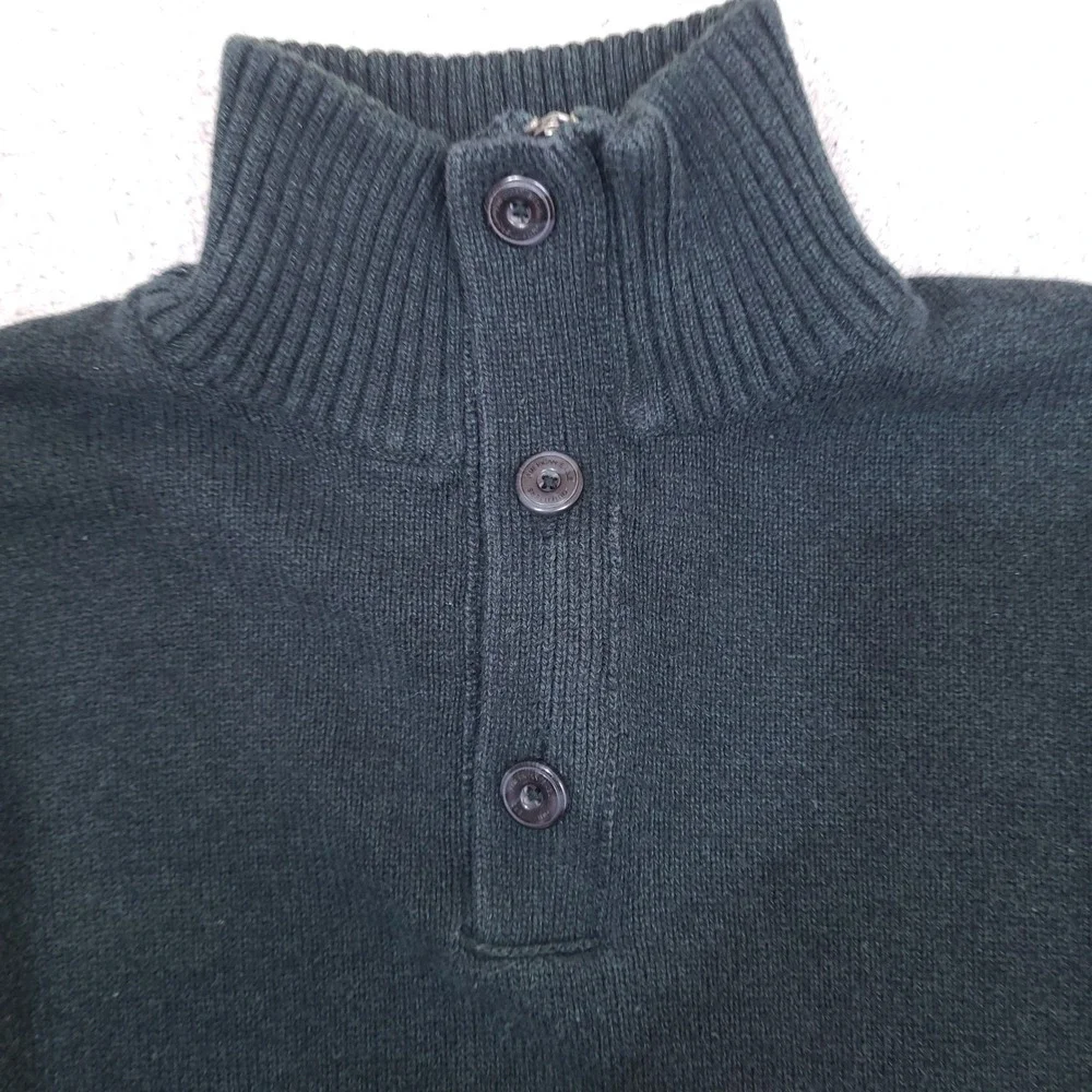 American Eagle Sweater Mens Large Forest Green Athletic Fit Button Zip Mock Neck